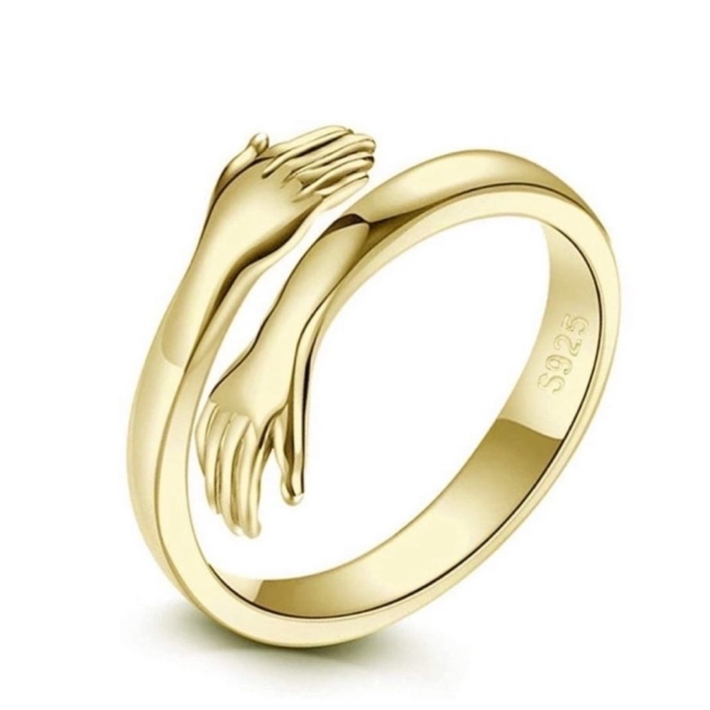 New Hugging Hands 14k Gold /925 Ring Adjustable